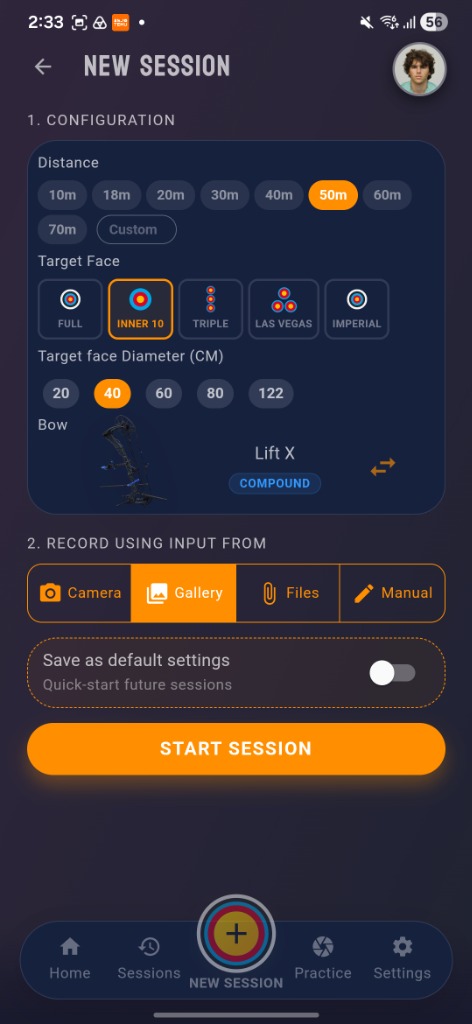 GoldTracker Specified Session Configuration