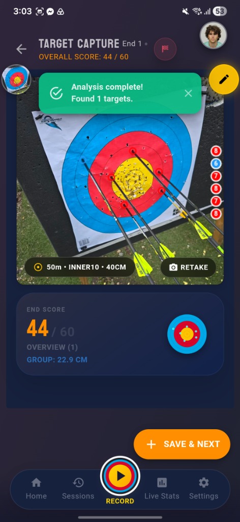 GoldTracker AI Live Target Capture Screen